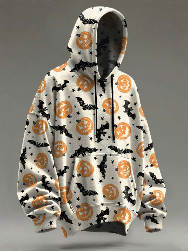 Halloween Pumpkin Bat Print Casual Hooded Sweatshirt