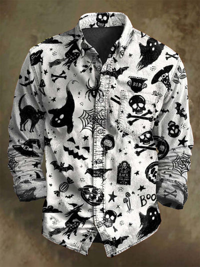 Halloween Black Cat Ghost Print Casual Long Sleeve Shirt