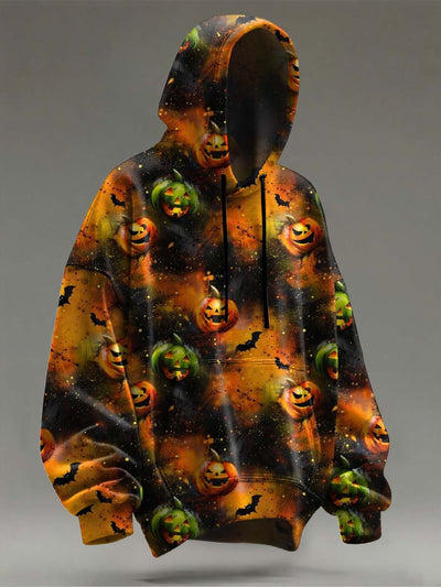 Halloween Gradient Pumpkin Print Casual Hooded Sweatshirt