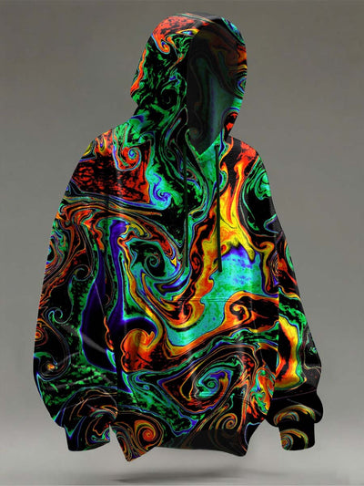 Abstract Color Rendering Print Casual Hooded Sweatshirt