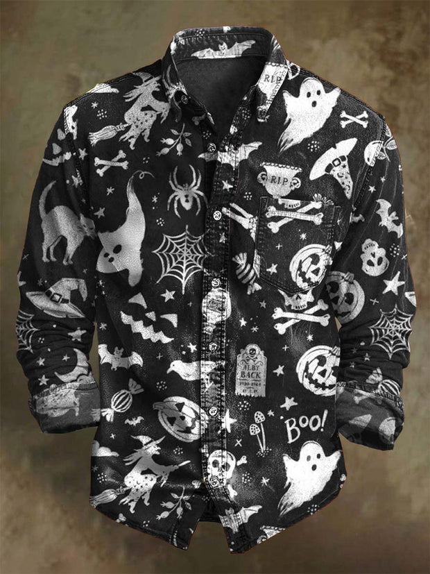 Halloween Pumpkin Ghost Print Casual Long Sleeve Shirt