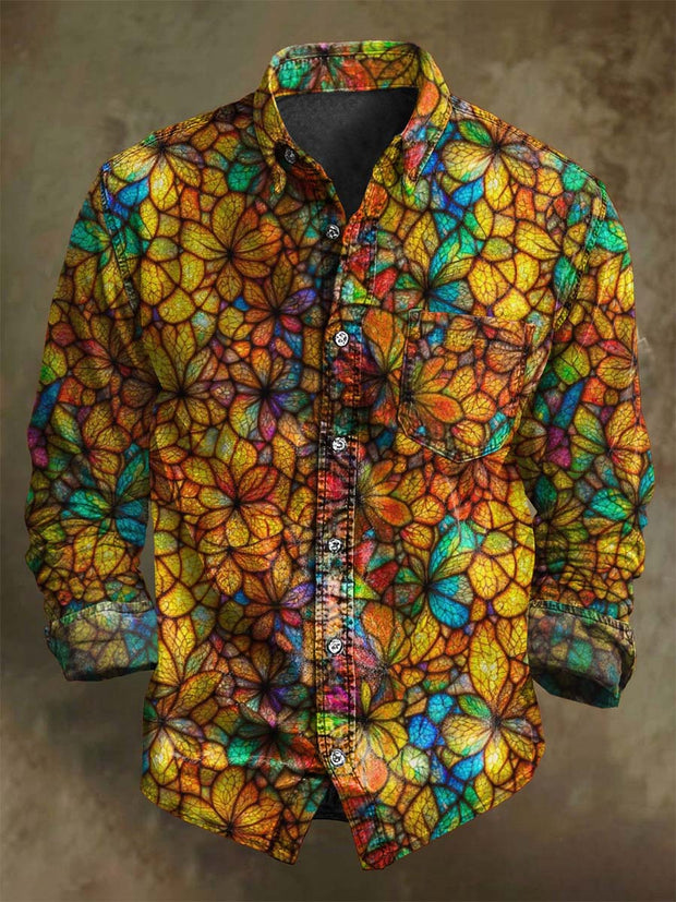 Vintage Abstract Floral Print Casual Long Sleeve Shirt