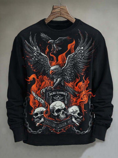 Halloween Skull Eagle Print Casual Crew Neck Sweatshirt