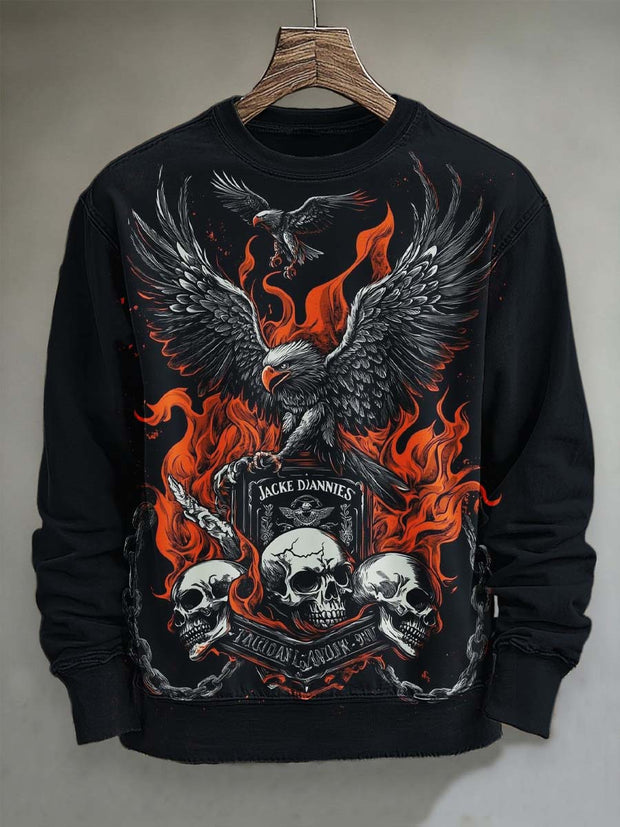 Halloween Skull Eagle Print Casual Crew Neck Sweatshirt