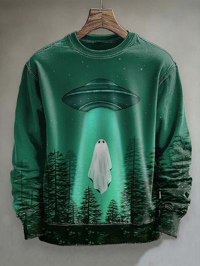 Halloween Fun Ghost Print Casual Crew Neck Sweatshirt