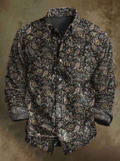 Vintage Paisley Floral Print Casual Long Sleeve Shirt