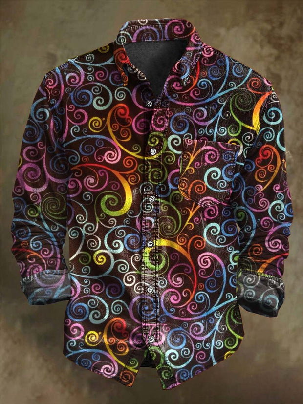 Vintage Dazzle Spiral Print Casual Long Sleeve Shirt