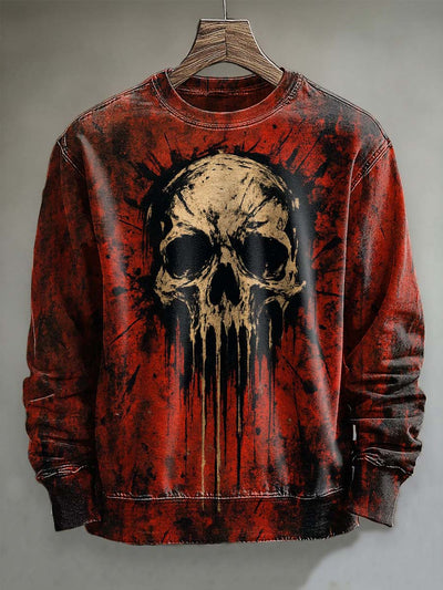 Halloween Skull Print Casual Crew Neck Sweatshirt
