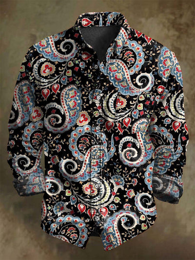 Vintage Paisley Floral Print Casual Long Sleeve Shirt