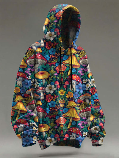 Mushroom Floral Print Casual Hooded Sweatshirt