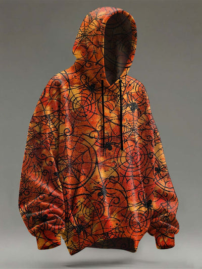 Halloween Spider Web Print Casual Hooded Sweatshirt