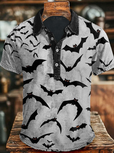 Halloween Bat Printed Casual Short-Sleeve Polo Shirt