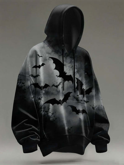 Halloween Gradient Bat Printed Casual Hooded Sweatshirt