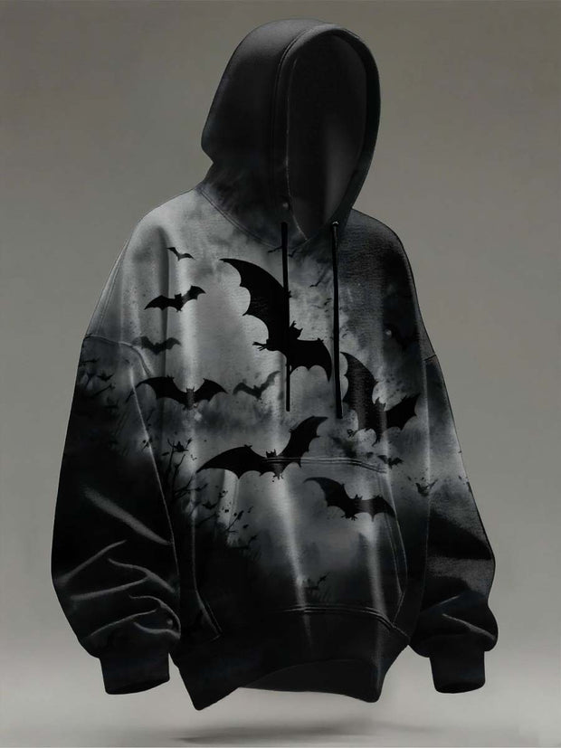 Halloween Gradient Bat Printed Casual Hooded Sweatshirt