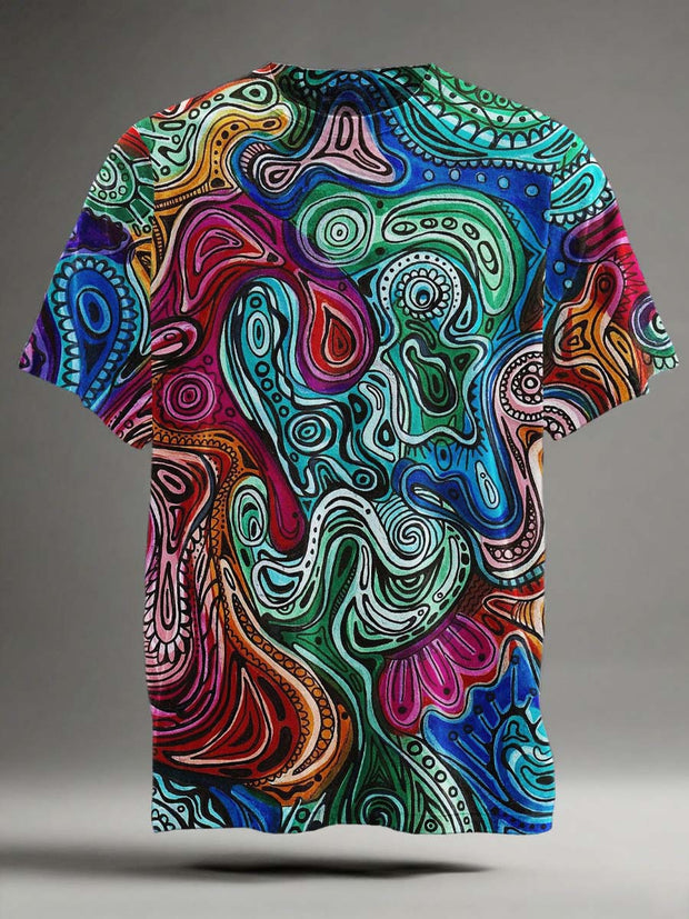 Abstract Color Swirl Print Casual Short-Sleeve T-Shirt