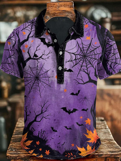 Halloween Bat Printed Casual Short-Sleeve Polo Shirt