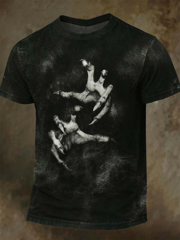 Halloween Horror Handprint Print Casual Short-Sleeve T-Shirt