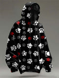 Cute Multi-Colored Dog Paw Printed Casual Hooded Sweatshirt