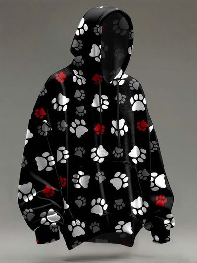Cute Multi-Colored Dog Paw Printed Casual Hooded Sweatshirt