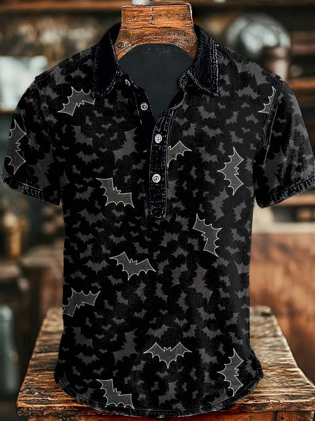Halloween Bat Printed Casual Short-Sleeve Polo Shirt