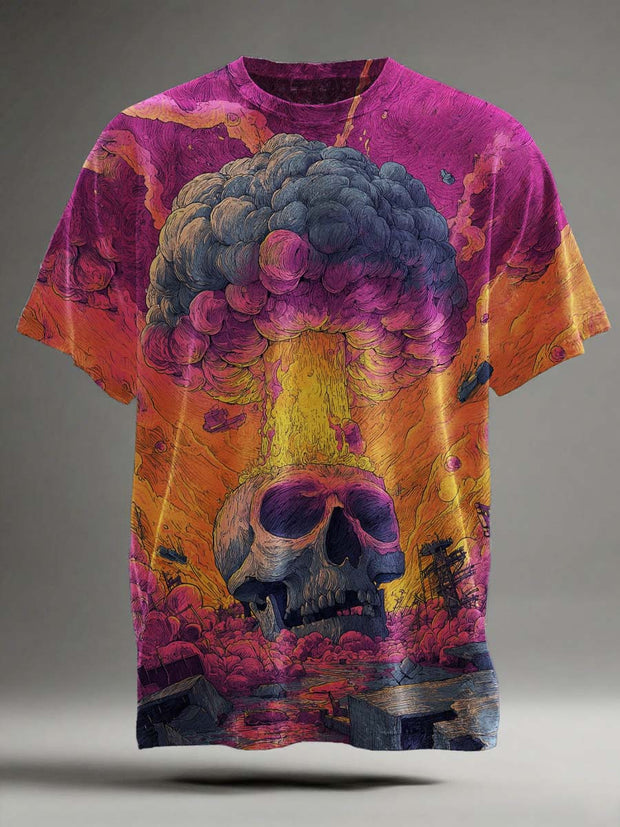 Abstract Psychedelic Skull Print Casual Short-Sleeve T-Shirt