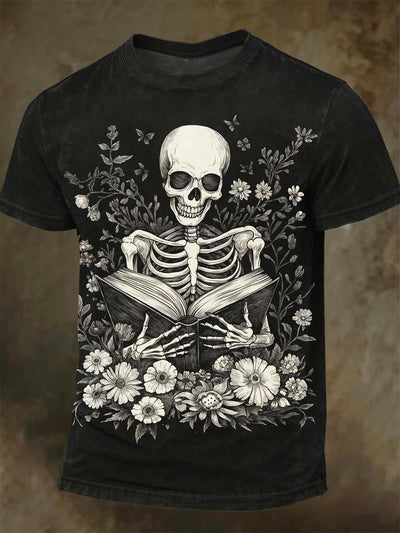Halloween Skull Floral Print Casual Short-Sleeve T-Shirt