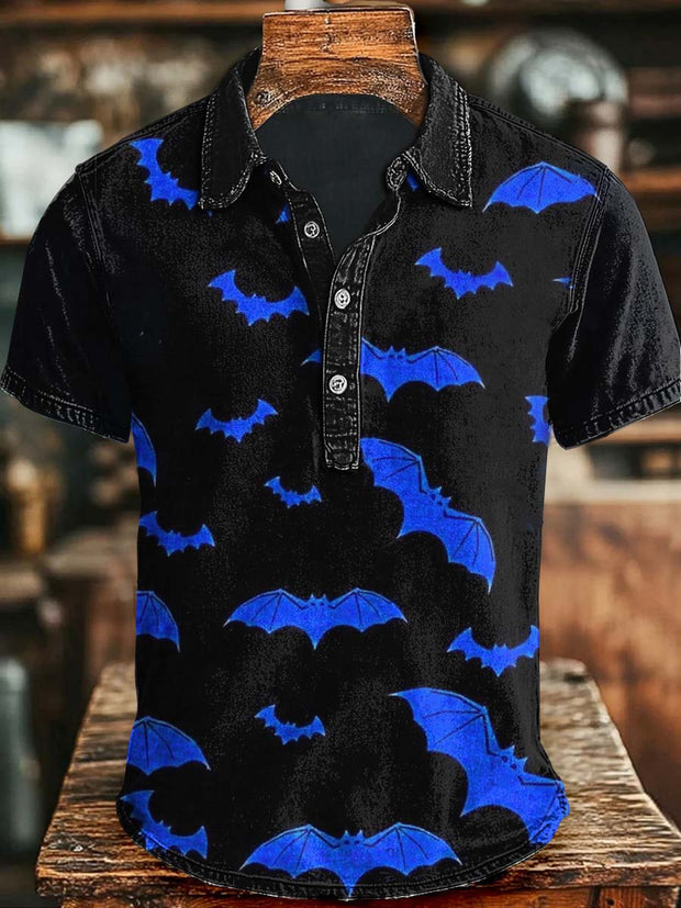 Halloween Bat Printed Casual Short-Sleeve Polo Shirt