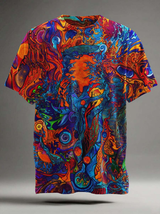Abstract Art Colorful Swirl Print Casual Short-Sleeve T-Shirt