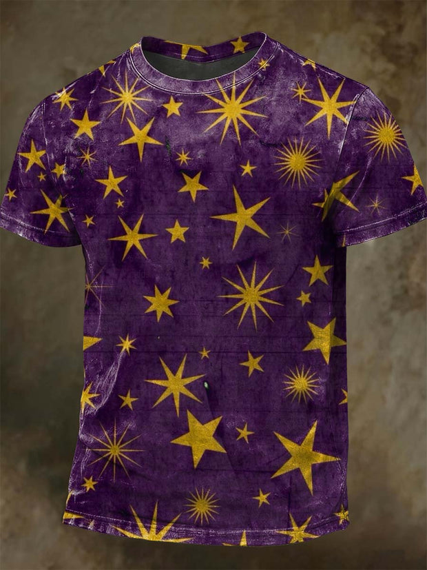 Abstract star print casual short sleeved T-shirt