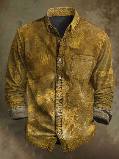 Retro abstract texture printed casual long sleeved shirt