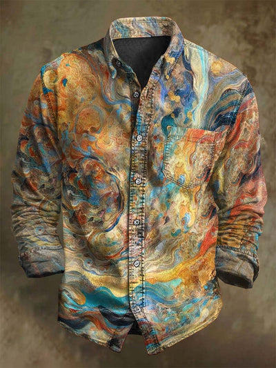 Retro aesthetic Dunhuang printed casual long sleeved shirt