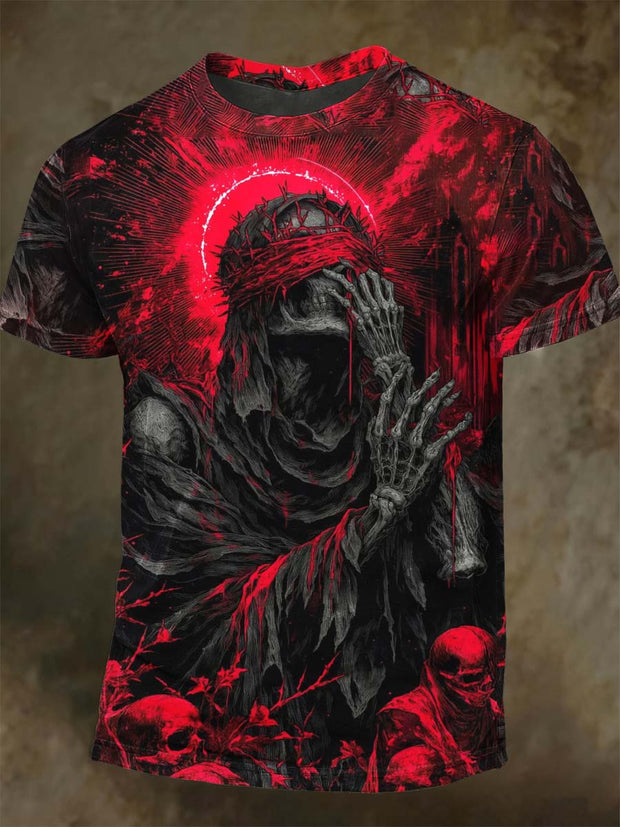 Dark Fantasy Skull Printed Casual Short Sleeve T-shirt