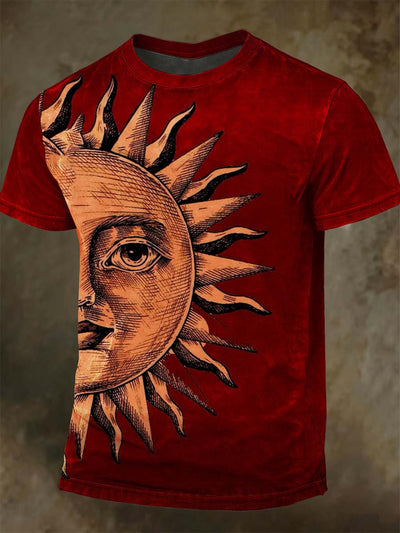 Abstract Sun God Printed Casual Short Sleeve T-shirt