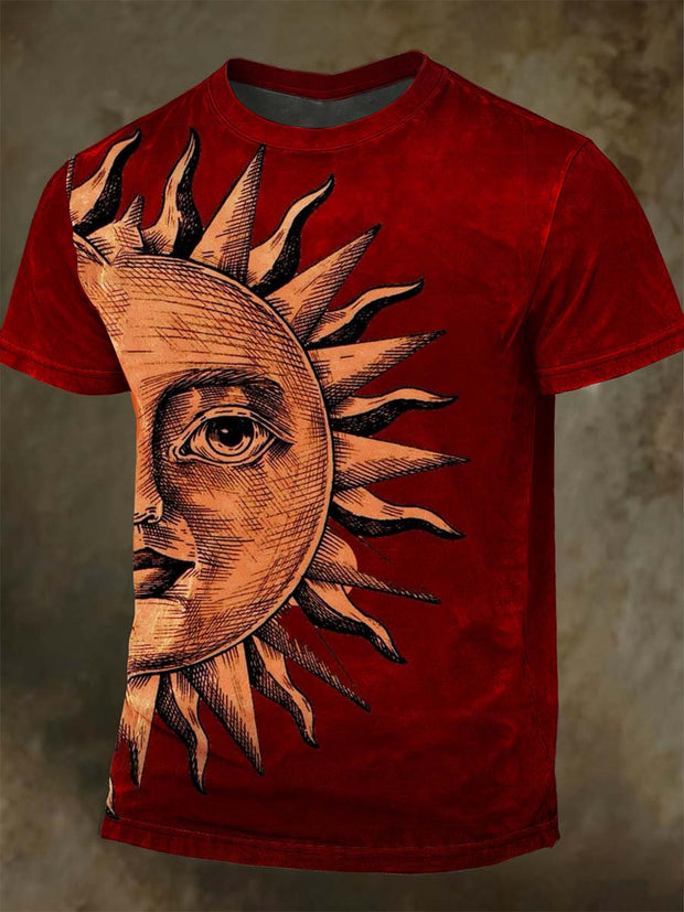 Abstract Sun God Printed Casual Short Sleeve T-shirt