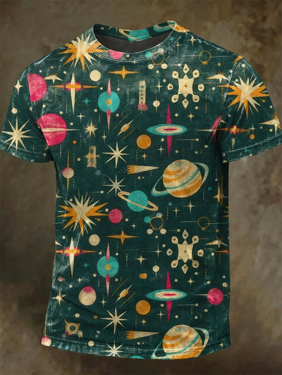 Abstract Star Planet Printed Casual Short Sleeve T-shirt