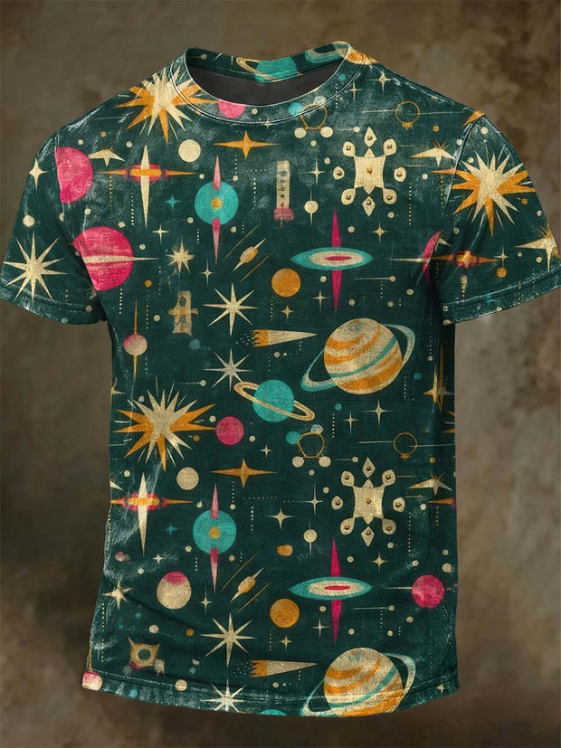 Abstract Star Planet Printed Casual Short Sleeve T-shirt
