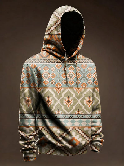 Vintage Ethnic Print Casual Pullover Hoodie