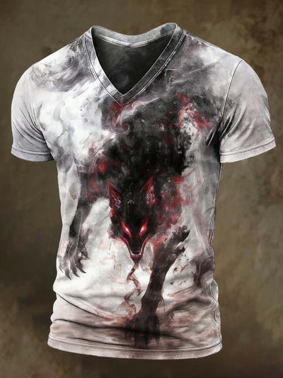 Abstract Mist Wolf Printed Casual Short Sleeve T-shirt