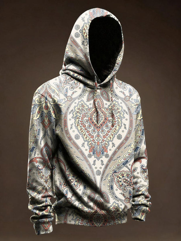 Retro Paisley print casual hooded sweatshirt