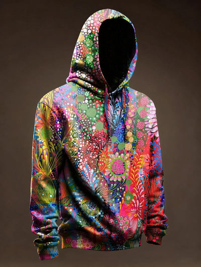 Retro colored floral print casual hooded sweatshirt