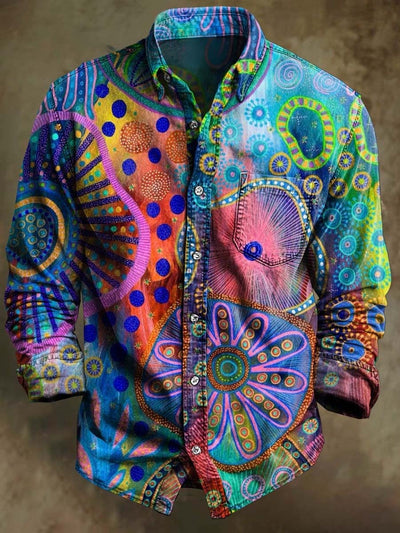 Colorful abstract floral print casual long sleeved shirt