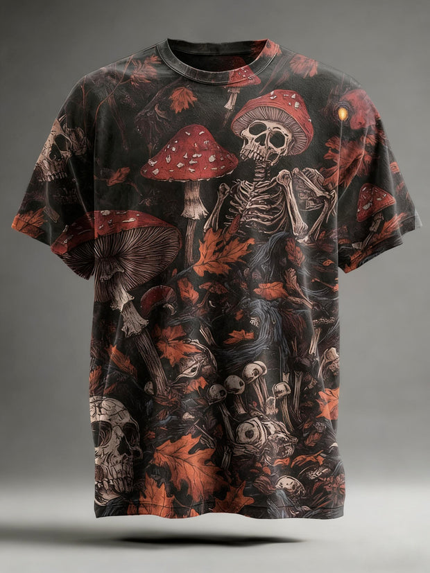 Dark Mushroom Skull Printed Casual Short Sleeve T-shirt