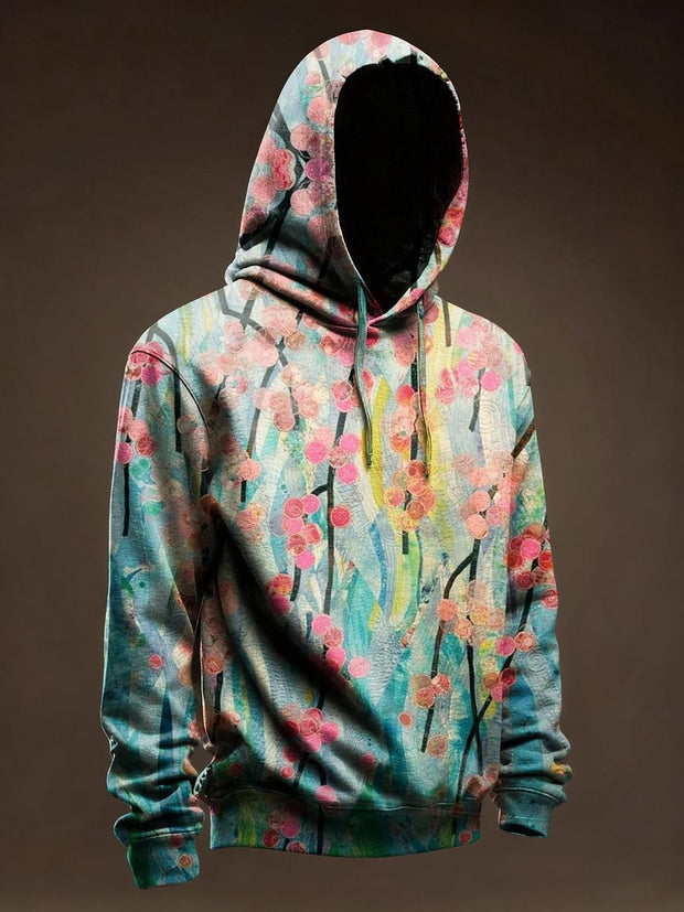 Retro floral print casual hooded sweatshirt