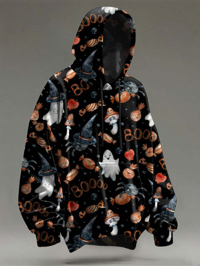 Halloween Ghost Mushroom Print Casual Hooded Sweatshirt