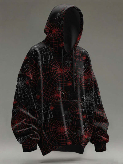 Halloween Spider Web Print Casual Hooded Sweatshirt