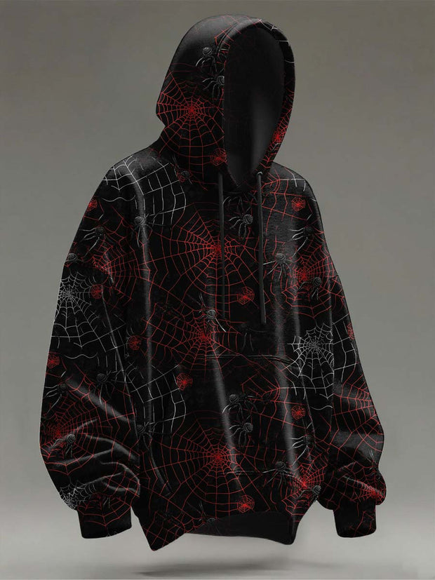 Halloween Spider Web Print Casual Hooded Sweatshirt