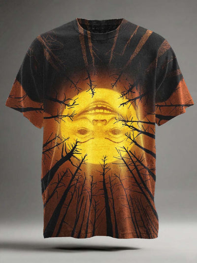 Halloween Abstract Moon Print Casual Short-Sleeve T-Shirt