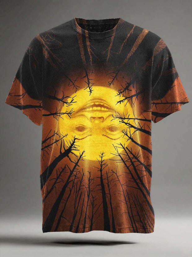 Halloween Abstract Moon Print Casual Short-Sleeve T-Shirt