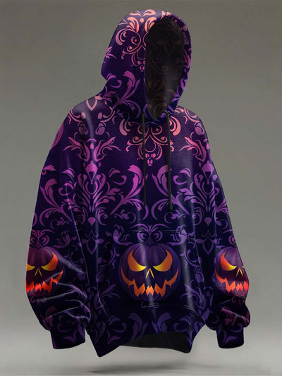 Halloween Evil Pumpkin Print Casual Hooded Sweatshirt