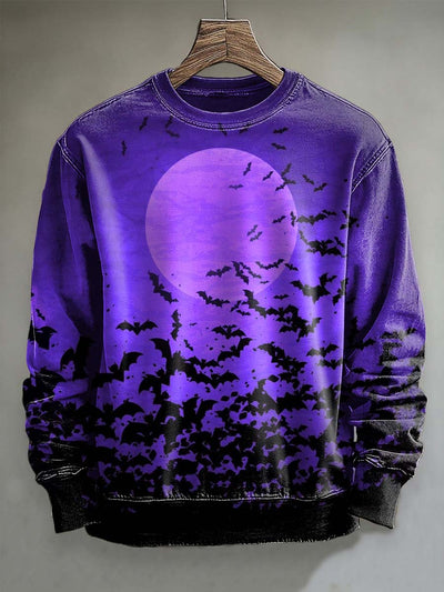 Halloween Midnight Bat Print Casual Crewneck Sweatshirt